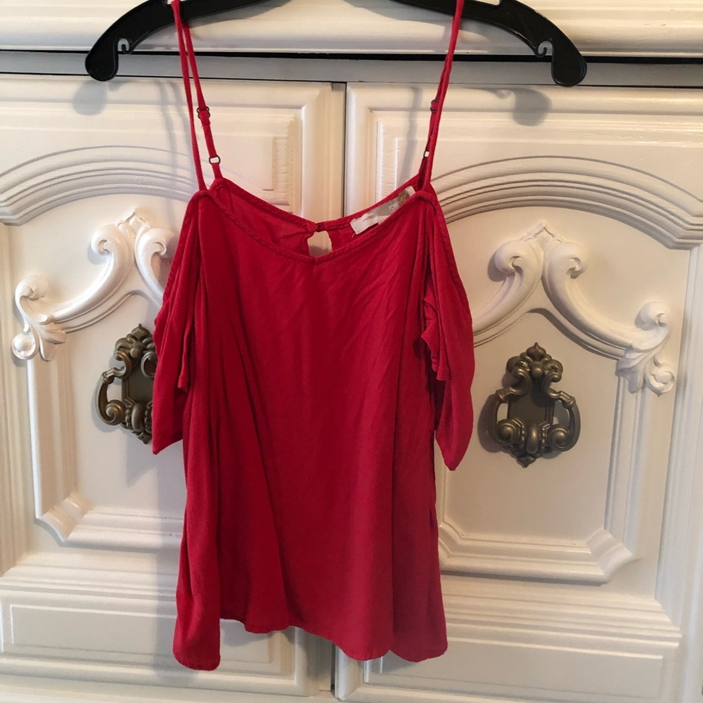 Red cold shoulder blouse